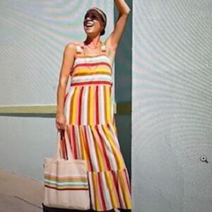 Sold out online!  J. Crew rainbow stripe Maxi Dress w/ POCKETS, Medium, $168!